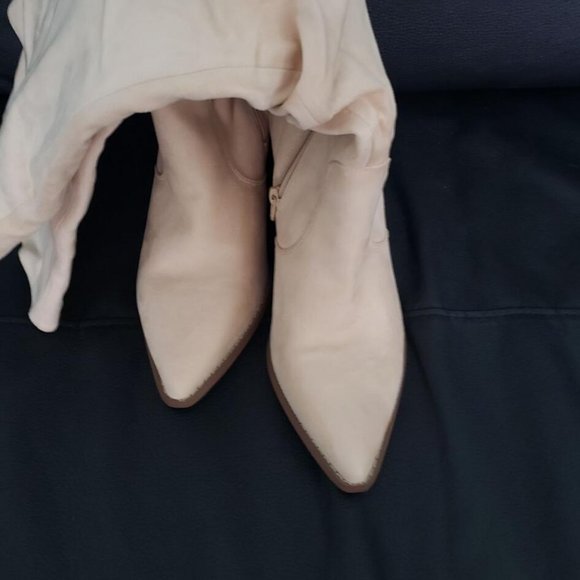 Womens Pointed Toe Knee High Boots Mid Chunky Heel Faux Suede Side Zipper Ridin - Picture 8 of 9